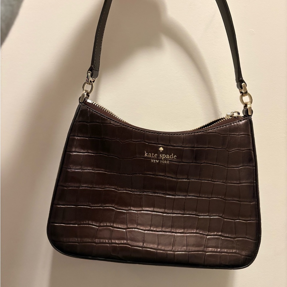Kate Spade Dark Brown Croc-Embossed Shoulder Bag